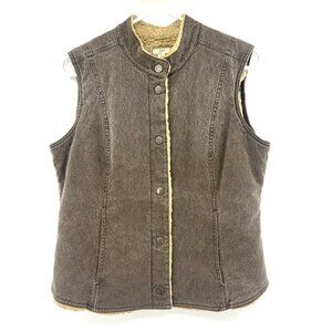 J.Jill Gray Paisley Print Faux Sherpa Lined Vest Women's Small